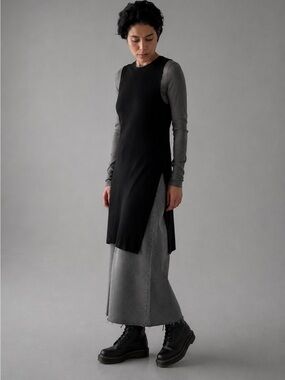 ICÔNE Simons Long Sleeveless Tunic Double Side Slits Black M
